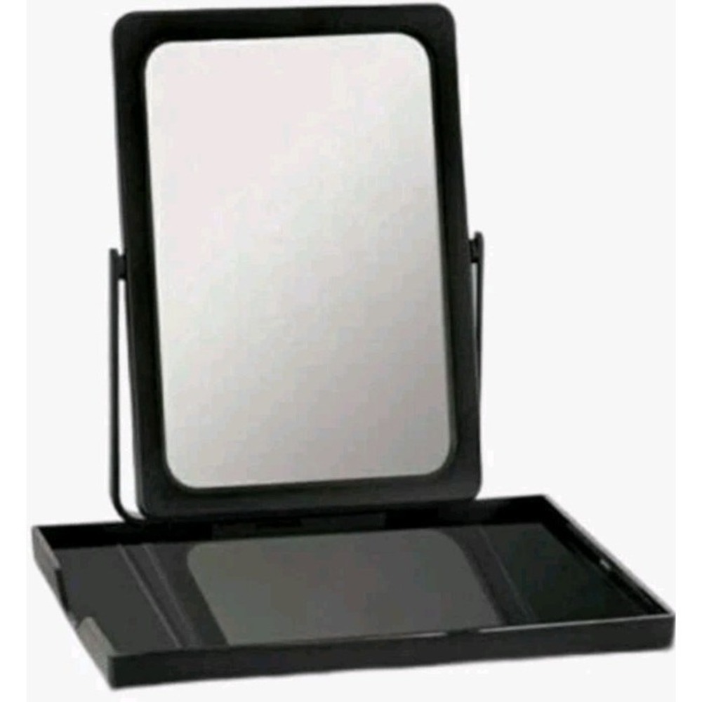 Lot/2 Mary Kay Folding Travel Makeup Mirror w/ Tray Stand & Mesh Bag Black